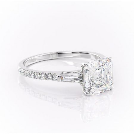 Asscher - Inel de logodnă Theodora din aur Alb 14kt cu moissanite tăietură asscher – Montură cu trei pietre rafinată pentru profil înalt | Personalizează și configurează gratuit online