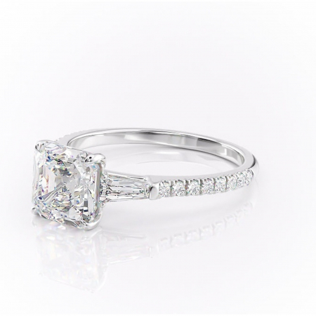 Inel de logodnă Theodora din aur Alb 14kt cu moissanite tăietură asscher – Montură cu trei pietre rafinată pentru profil înalt | Personalizează și configurează gratuit online [6]