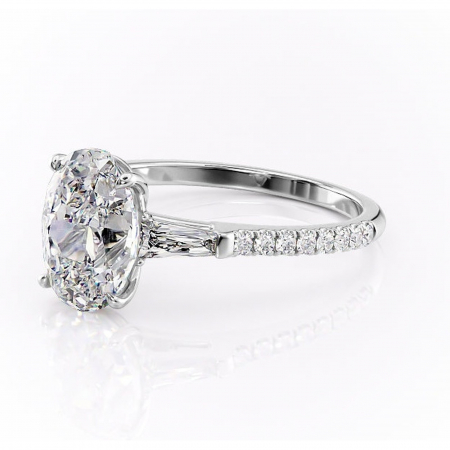 Inel de logodnă Theodora din aur Alb 14kt cu moissanite tăietură ovală – Montură cu trei pietre rafinată pentru profil înalt | Personalizează și configurează gratuit online [6]