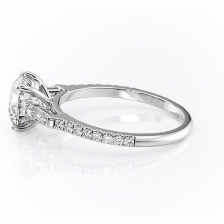 Inel de logodnă Theodora din aur Alb 14kt cu moissanite tăietură rotundă – Montură cu trei pietre rafinată pentru profil înalt | Personalizează și configurează gratuit online [5]