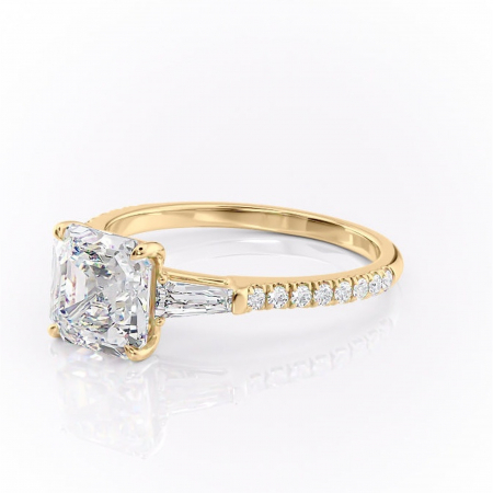 Inel de logodnă Theodora din aur Galben 18kt cu moissanite tăietură asscher – Montură cu trei pietre rafinată pentru profil înalt | Personalizează și configurează gratuit online [6]