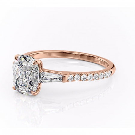 Inel de logodnă Theodora din aur Rose 14kt cu moissanite tăietură asscher – Montură cu trei pietre rafinată pentru profil înalt | Personalizează și configurează gratuit online [6]