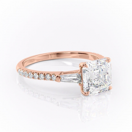 18K - Inel de logodnă Theodora din aur Rose 18kt cu moissanite tăietură asscher – Montură cu trei pietre rafinată pentru profil înalt | Personalizează și configurează gratuit online