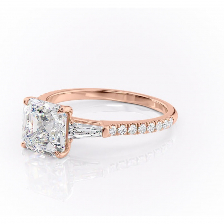Inel de logodnă Theodora din aur Rose 18kt cu moissanite tăietură asscher – Montură cu trei pietre rafinată pentru profil înalt | Personalizează și configurează gratuit online [6]