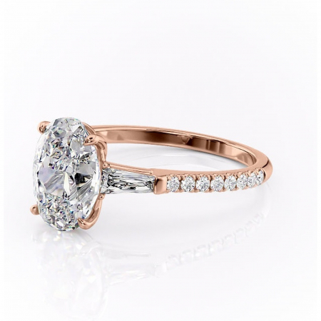 Inel de logodnă Theodora din aur Rose 14kt cu moissanite tăietură ovală – Montură cu trei pietre rafinată pentru profil înalt | Personalizează și configurează gratuit online [6]
