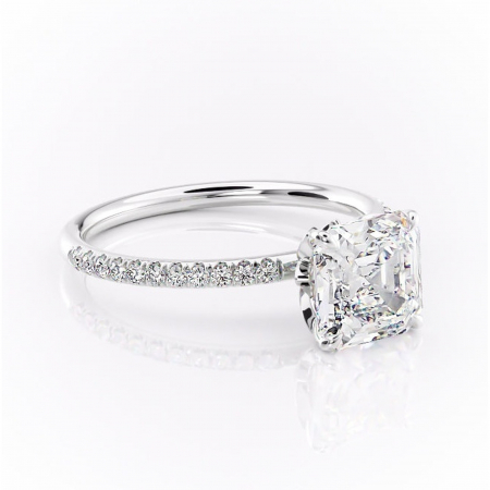 Asscher - Inel de logodnă Topaz din aur Alb 14kt cu moissanite tăietură asscher – Montură pavé rafinată pentru profil înalt | Personalizează și configurează gratuit online