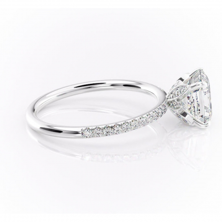 Inel de logodnă Topaz din aur Alb 14kt cu moissanite tăietură asscher – Montură pavé rafinată pentru profil înalt | Personalizează și configurează gratuit online [1]