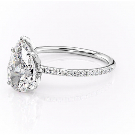 Inel de logodnă Topaz din aur Alb 14kt cu moissanite tăietură pară – Montură pavé rafinată pentru profil înalt | Personalizează și configurează gratuit online [6]