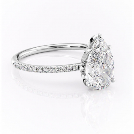 Pară - Inel de logodnă Topaz din aur Alb 14kt cu moissanite tăietură pară – Montură pavé rafinată pentru profil înalt | Personalizează și configurează gratuit online