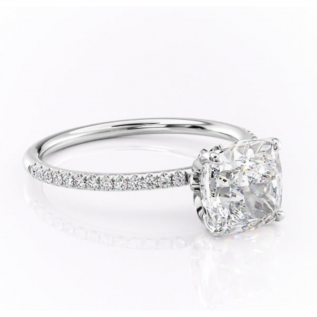 Pernă - Inel de logodnă Topaz din aur Alb 14kt cu moissanite tăietură pernă – Montură pavé rafinată pentru profil înalt | Personalizează și configurează gratuit online