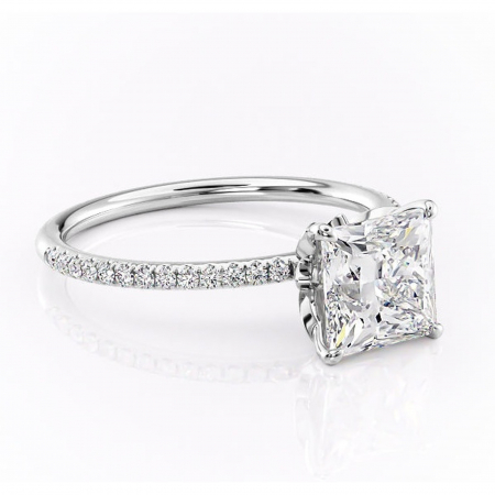 Princess - Inel de logodnă Topaz din aur Alb 14kt cu moissanite tăietură princess – Montură pavé rafinată pentru profil înalt | Personalizează și configurează gratuit online