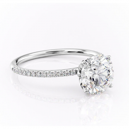 Accent - Inel de logodnă Topaz din aur Alb 14kt cu moissanite tăietură rotundă – Montură pavé rafinată pentru profil înalt | Personalizează și configurează gratuit online