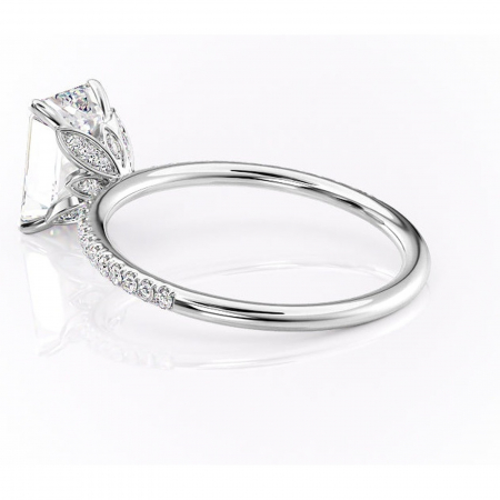 Inel de logodnă Topaz din aur Alb 14kt cu moissanite tăietură smarald – Montură pavé rafinată pentru profil înalt | Personalizează și configurează gratuit online [4]