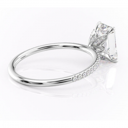 Inel de logodnă Topaz din aur Alb 14kt cu moissanite tăietură smarald – Montură pavé rafinată pentru profil înalt | Personalizează și configurează gratuit online [2]