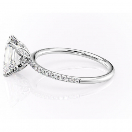 Inel de logodnă Topaz din aur Alb 14kt cu moissanite tăietură smarald – Montură pavé rafinată pentru profil înalt | Personalizează și configurează gratuit online [5]