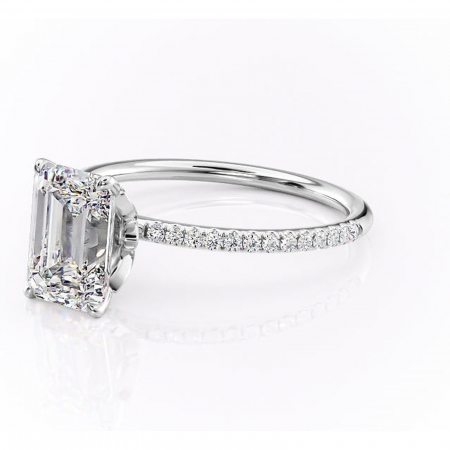 Inel de logodnă Topaz din aur Alb 14kt cu moissanite tăietură smarald – Montură pavé rafinată pentru profil înalt | Personalizează și configurează gratuit online [6]