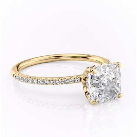 Pernă - Inel de logodnă Topaz din aur Galben 18kt cu moissanite tăietură pernă – Montură pavé rafinată pentru profil înalt | Personalizează și configurează gratuit online