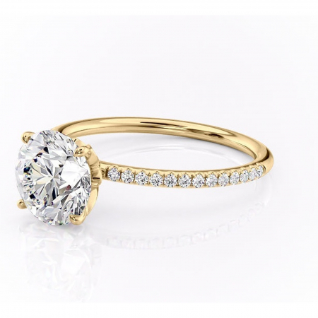 Inel de logodnă Topaz din aur Galben 14kt cu moissanite tăietură rotundă – Montură pavé rafinată pentru profil înalt | Personalizează și configurează gratuit online [6]