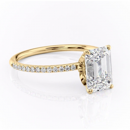 Aur galben - Inel de logodnă Topaz din aur Galben 18kt cu moissanite tăietură smarald – Montură pavé rafinată pentru profil înalt | Personalizează și configurează gratuit online