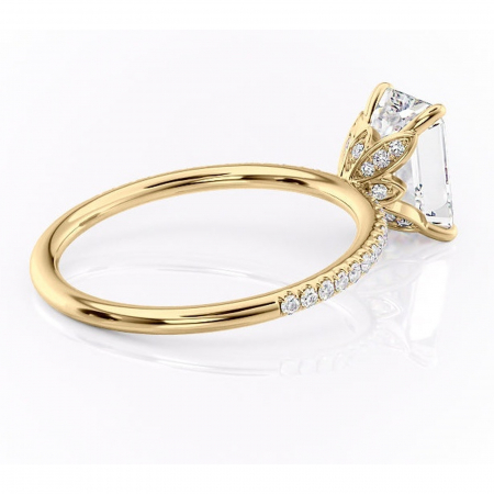 Inel de logodnă Topaz din aur Galben 14kt cu moissanite tăietură smarald – Montură pavé rafinată pentru profil înalt | Personalizează și configurează gratuit online [2]