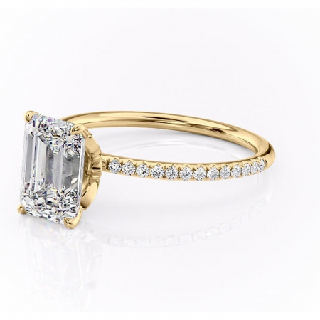 Inel de logodnă Topaz din aur Galben 14kt cu moissanite tăietură smarald – Montură pavé rafinată pentru profil înalt | Personalizează și configurează gratuit online [6]