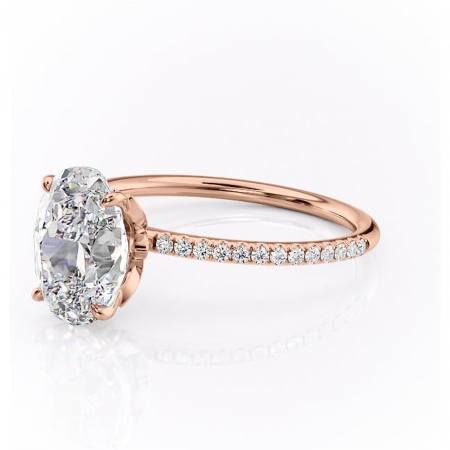 Inel de logodnă Topaz din aur Rose 14kt cu moissanite tăietură ovală – Montură pavé rafinată pentru profil înalt | Personalizează și configurează gratuit online [6]