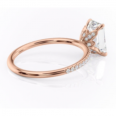 Inel de logodnă Topaz din aur Rose 14kt cu moissanite tăietură smarald – Montură pavé rafinată pentru profil înalt | Personalizează și configurează gratuit online [2]