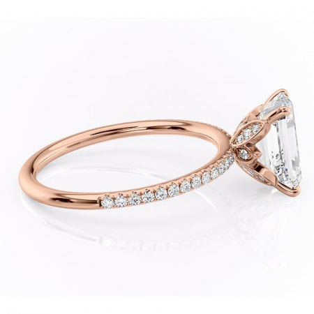 Inel de logodnă Topaz din aur Rose 14kt cu moissanite tăietură smarald – Montură pavé rafinată pentru profil înalt | Personalizează și configurează gratuit online [1]