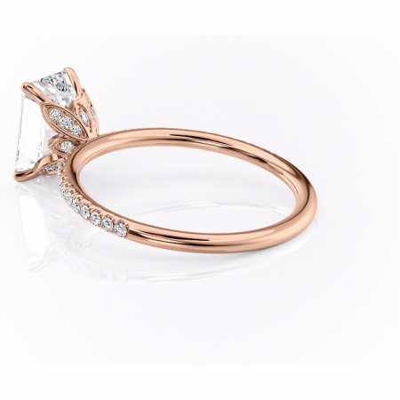Inel de logodnă Topaz din aur Rose 14kt cu moissanite tăietură smarald – Montură pavé rafinată pentru profil înalt | Personalizează și configurează gratuit online [4]