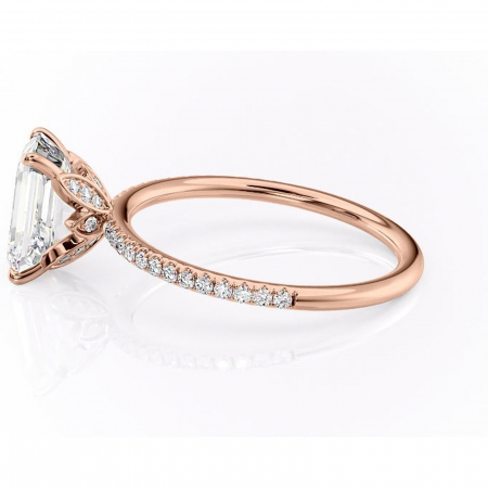 Inel de logodnă Topaz din aur Rose 14kt cu moissanite tăietură smarald – Montură pavé rafinată pentru profil înalt | Personalizează și configurează gratuit online [5]