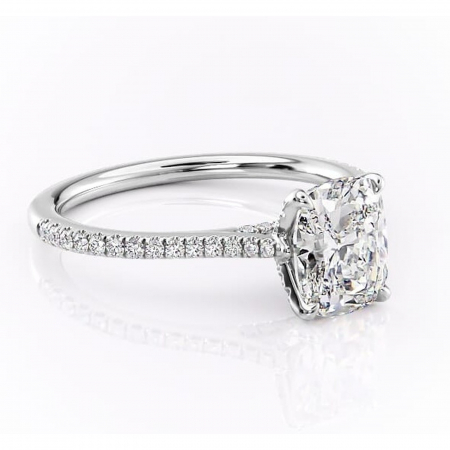 Pernă alungită - Inel de logodnă Tove din aur Alb 14kt cu moissanite tăietură pernă – Montură pavé rafinată pentru profil înalt | Personalizează și configurează gratuit online