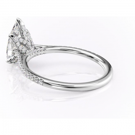 Inel de logodnă Tove din aur Alb 14kt cu moissanite tăietură pară – Montură pavé rafinată pentru profil înalt | Personalizează și configurează gratuit online [4]