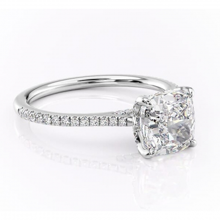 Pernă - Inel de logodnă Tove din aur Alb 14kt cu moissanite tăietură pernă – Montură pavé rafinată pentru profil înalt | Personalizează și configurează gratuit online