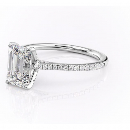 Inel de logodnă Tove din aur Alb 14kt cu moissanite tăietură smarald – Montură pavé rafinată pentru profil înalt | Personalizează și configurează gratuit online [6]