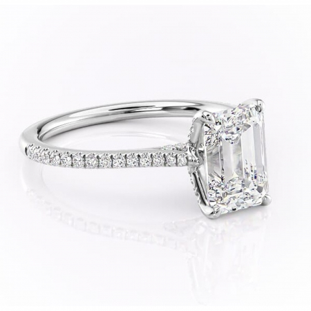 Smarald - Inel de logodnă Tove din aur Alb 14kt cu moissanite tăietură smarald – Montură pavé rafinată pentru profil înalt | Personalizează și configurează gratuit online