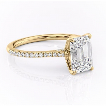 Aur galben - Inel de logodnă Tove din aur Galben 18kt cu moissanite tăietură smarald – Montură pavé rafinată pentru profil înalt | Personalizează și configurează gratuit online