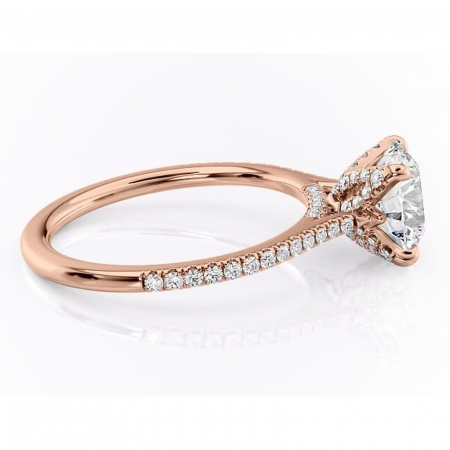 Inel de logodnă Tove din aur Rose 14kt cu moissanite tăietură rotundă – Montură pavé rafinată pentru profil înalt | Personalizează și configurează gratuit online [1]
