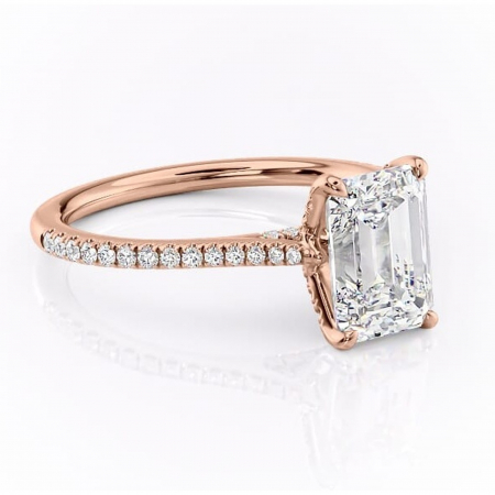 14K - Inel de logodnă Tove din aur Rose 14kt cu moissanite tăietură smarald – Montură pavé rafinată pentru profil înalt | Personalizează și configurează gratuit online