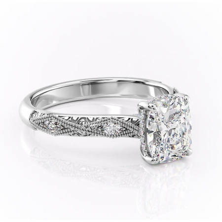 Pernă alungită - Inel de logodnă Vespera din aur Alb 14kt cu moissanite tăietură asscher – Pietre laterale rafinată pentru profil înalt | Personalizează și configurează gratuit online