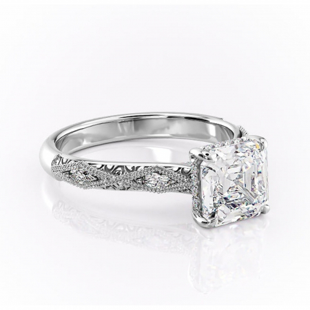 Asscher - Inel de logodnă Vespera din aur Alb 14kt cu moissanite tăietură asscher – Pietre laterale rafinată pentru profil înalt | Personalizează și configurează gratuit online