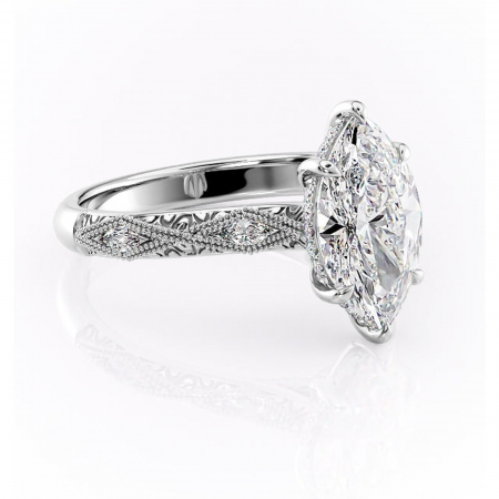 Marquise - Inel de logodnă Vespera din aur Alb 14kt cu moissanite tăietură marquise – Pietre laterale rafinată pentru profil înalt | Personalizează și configurează gratuit online