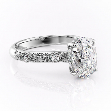 Ovală - Inel de logodnă Vespera din aur Alb 14kt cu moissanite tăietură ovală – Pietre laterale rafinată pentru profil înalt | Personalizează și configurează gratuit online