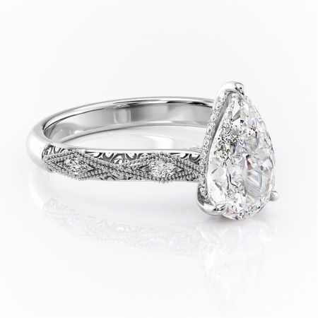 Pară - Inel de logodnă Vespera din aur Alb 14kt cu moissanite tăietură pară – Pietre laterale rafinată pentru profil înalt | Personalizează și configurează gratuit online