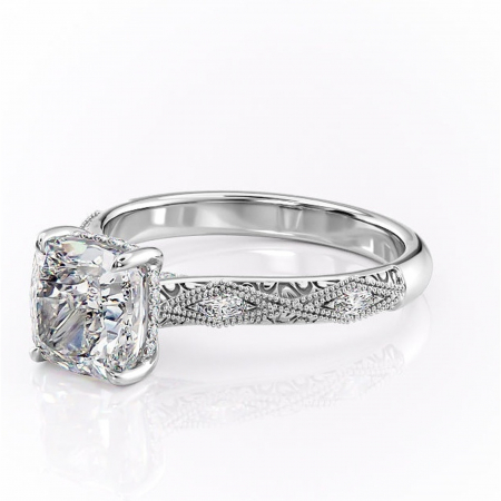 Inel de logodnă Vespera din aur Alb 14kt cu moissanite tăietură pernă – Pietre laterale rafinată pentru profil înalt | Personalizează și configurează gratuit online [6]