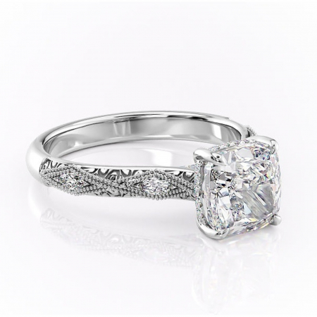 Pernă - Inel de logodnă Vespera din aur Alb 14kt cu moissanite tăietură pernă – Pietre laterale rafinată pentru profil înalt | Personalizează și configurează gratuit online