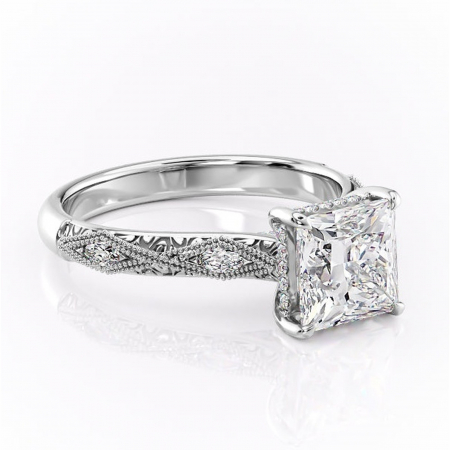 Princess - Inel de logodnă Vespera din aur Alb 14kt cu moissanite tăietură princess – Pietre laterale rafinată pentru profil înalt | Personalizează și configurează gratuit online