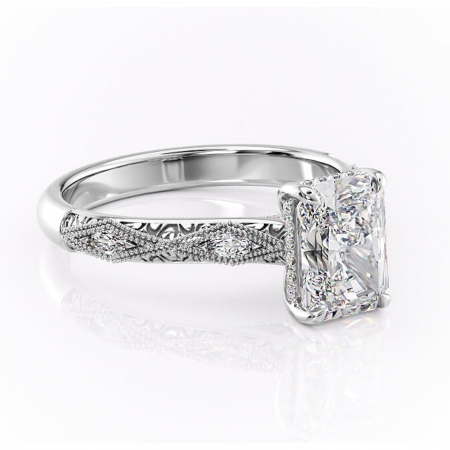 Radiantă - Inel de logodnă Vespera din aur Alb 14kt cu moissanite tăietură radiantă – Pietre laterale rafinată pentru profil înalt | Personalizează și configurează gratuit online