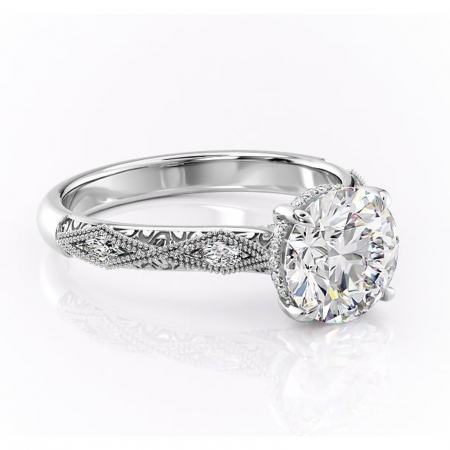 Halo - Inel de logodnă Vespera din aur Alb 14kt cu moissanite tăietură rotundă – Pietre laterale rafinată pentru profil înalt | Personalizează și configurează gratuit online