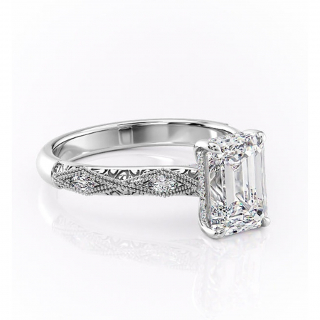 Smarald - Inel de logodnă Vespera din aur Alb 14kt cu moissanite tăietură smarald – Pietre laterale rafinată pentru profil înalt | Personalizează și configurează gratuit online