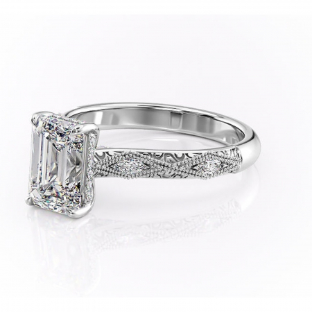 Inel de logodnă Vespera din aur Alb 14kt cu moissanite tăietură smarald – Pietre laterale rafinată pentru profil înalt | Personalizează și configurează gratuit online [6]